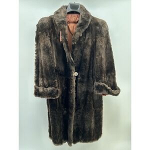 Vintage Women's Beaver Fur Coat W/ Embroidered Silk Lining Small